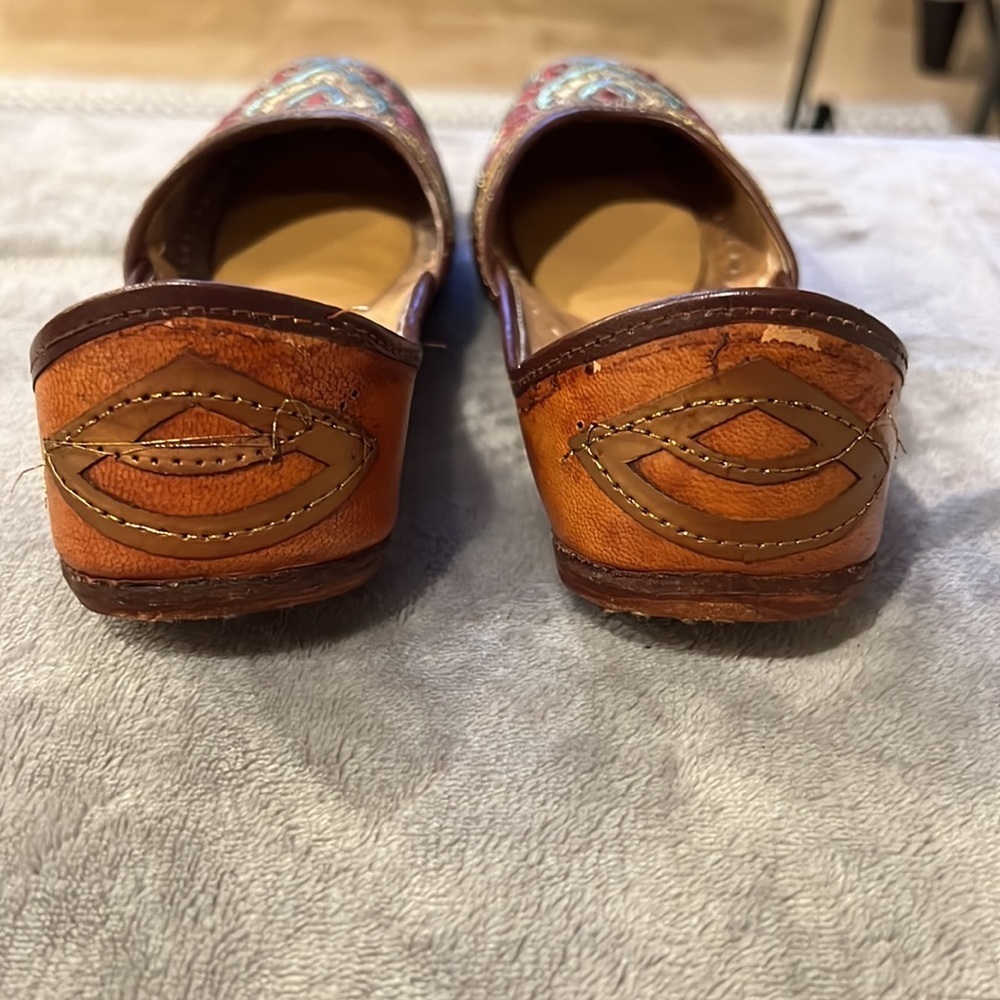 Women Leather Jutti Handmade Khusa Embroidered FlipFlop Shoes Size 8 - Picture 4 of 6